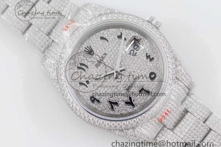0212 Datejust 41 SS Full Diamonds TWF 1:1 Best Edition Arabic Markers Dial on Bracelet A Sporty 2395